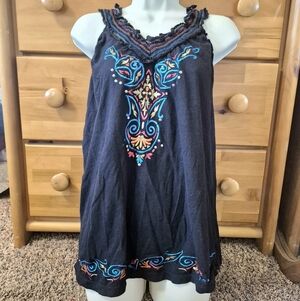 Adobe Star Black Top with Colorful Embroidery